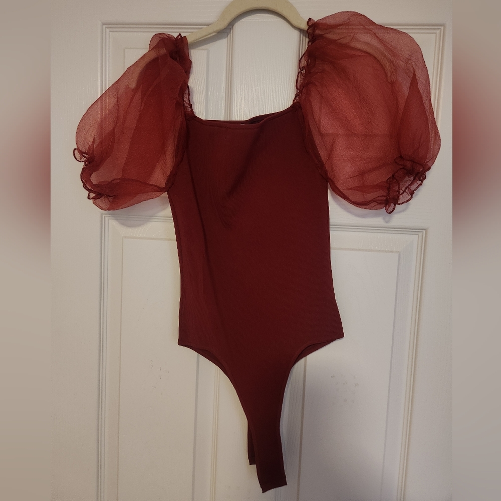 Astr the Label Darling Sheer Puff Sleeve Bodysuit